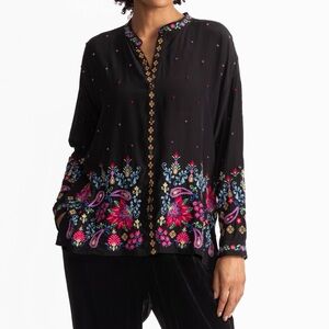 JOHNNY WAS SILK BEADED BUTTON UP BLOUSE SIZE SMALL NWT